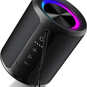 Portable Bluetooth Speaker, IPX7 Waterproof Wireless Speaker with 20W Loud Stereo Sound, 15H Playtime & Beat-Synced RGB Light, Small Outdoor Speaker for Shower, Pool, Beach, Hiking and Gifts